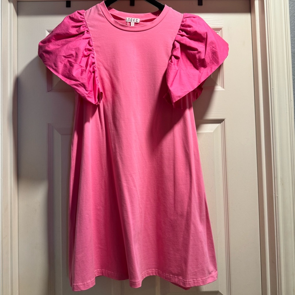 NWT TCEC Pink Ruffle Sleeve Mini Dress Size Large
